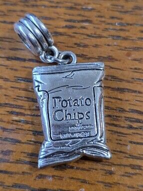 Junk Food Potato Chips Bag Charm Pendant - Silver Tone Necklace Kawaii Y2K Boho